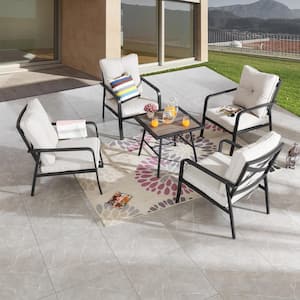 5-Piece Metal Outdoor Patio Conversation Set with Beige Cushions