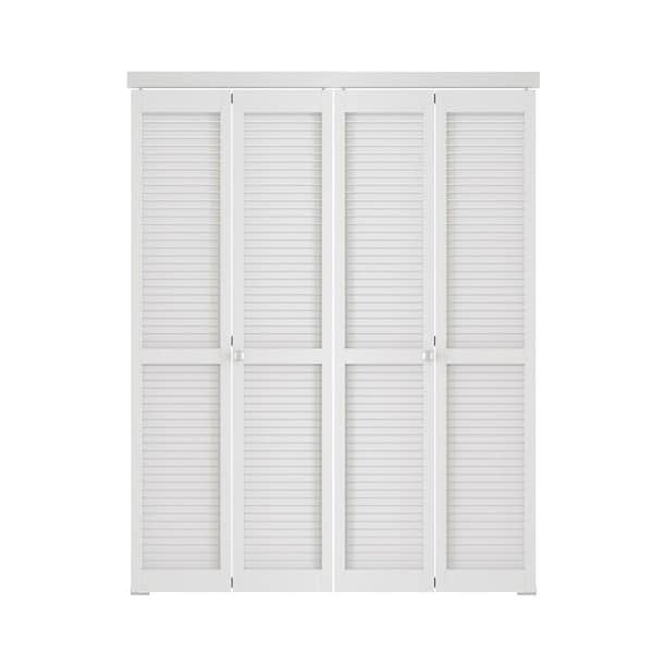 64 in. x 80 in. Louvered Panel Solid Core Composite MDF and PVC Covering White Bi-Fold Door with Hardware