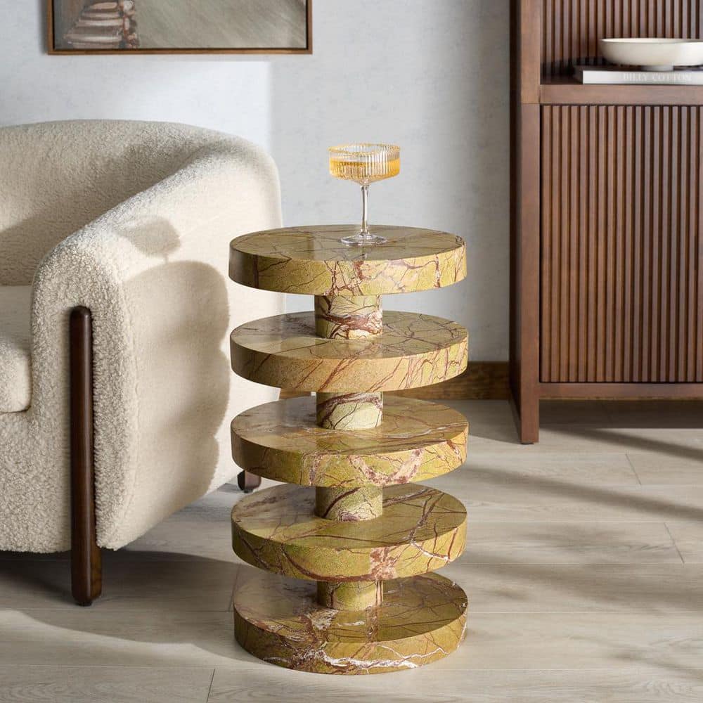 Danny 14 in. Brown Round Marble End Table