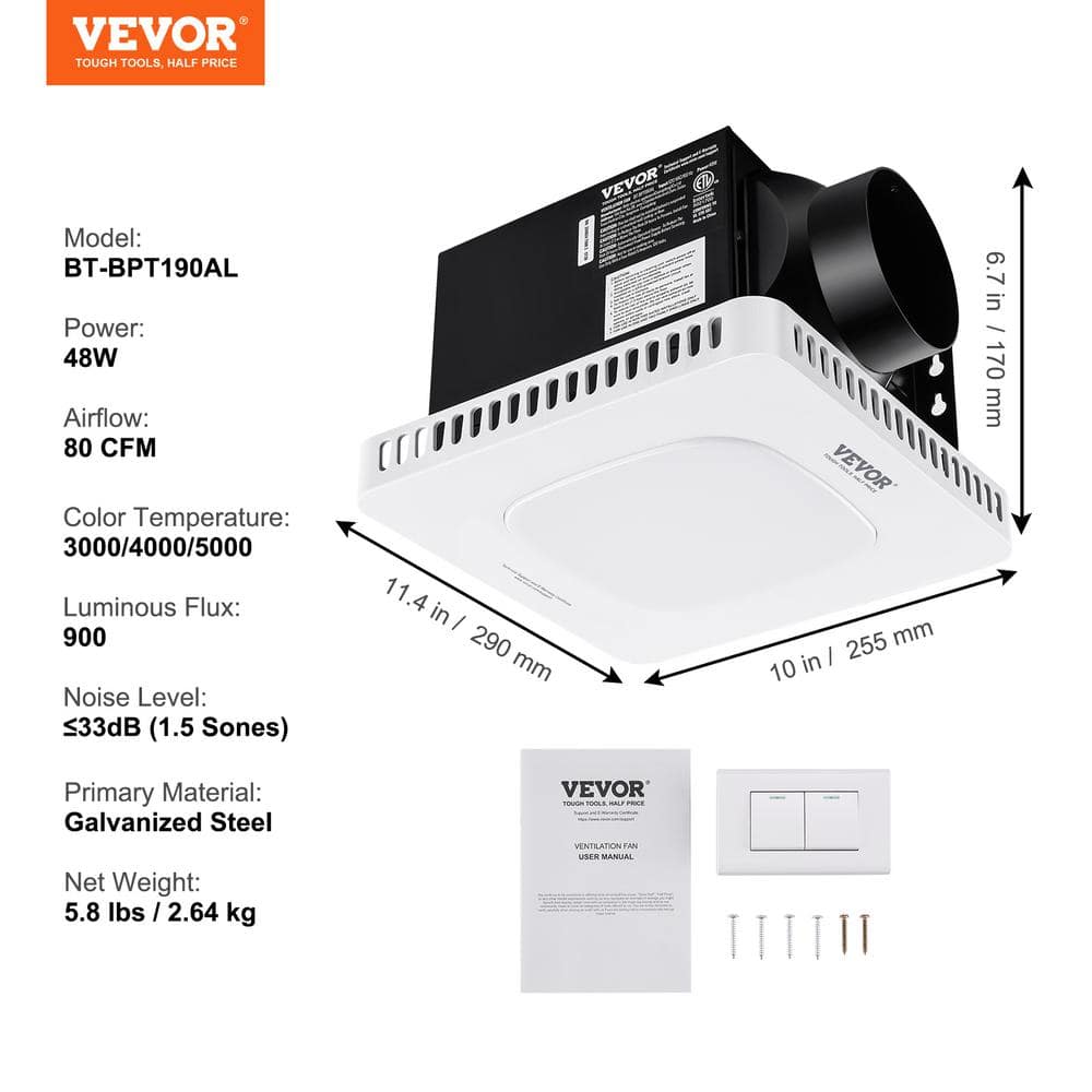 White LED Bathroom Ceiling Exhaust Fan with Galvanized Steel Housing