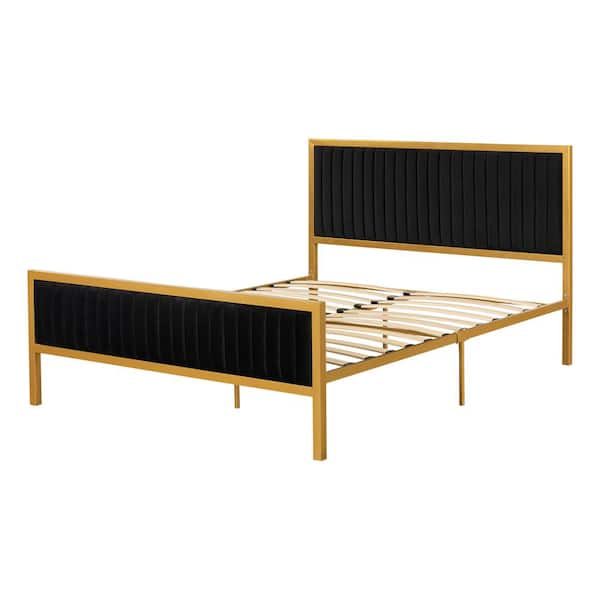 South Shore Flam Black and Gold Queen Size Bed 63 in. W with Headboard