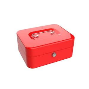 0.36 cu. ft. Key Lock Red Cash Box with Coin Tray, Red