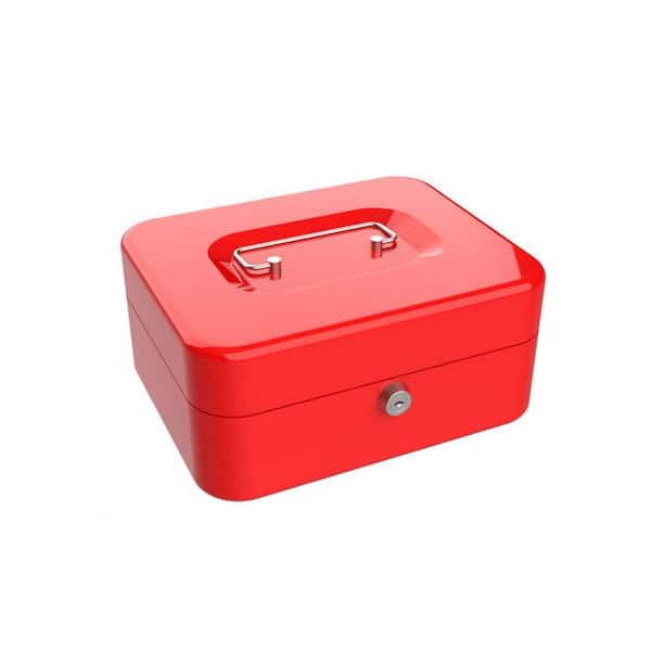 Stalwart 0.36 cu. ft. Key Lock Red Cash Box with Coin Tray, Red