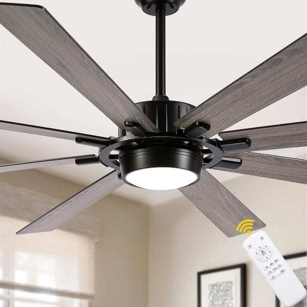 72 in. Indoor Downrod Standard Large Ceiling Fan with Light and Remote, Black Ceiling Fan with Quiet DC Motor