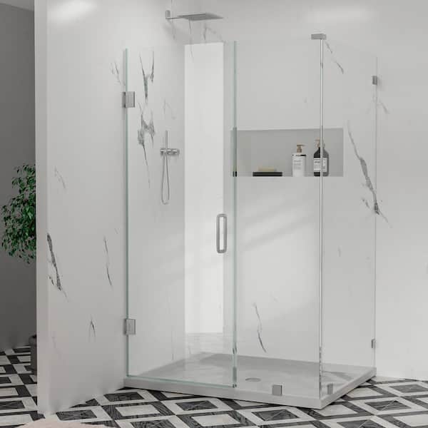 Hava 38 in. W x 43 in. D x 80 in. H Hinged Frameless Corner Shower Enclosure in Brushed Nickel with 3/8 in. Clear Glass