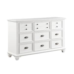 White and Bronze 9-Drawer 61 in. W Dresser Without Mirror