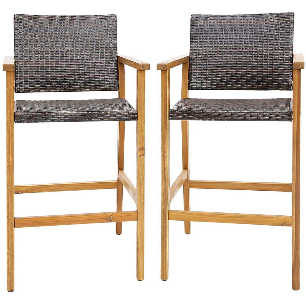 Costway Patio PE Wicker Bar Chairs Height Outdoor Bar Stools with ...