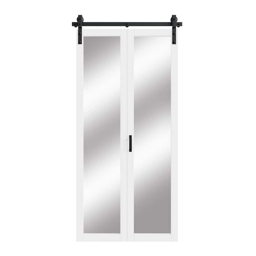 40 in. x 84 in. 1-Lite Mirrored Glass Bi-Fold Door White Primed Composite Bi-Fold Sliding Barn Door with Hardware Kit price history on PriceWatchPro