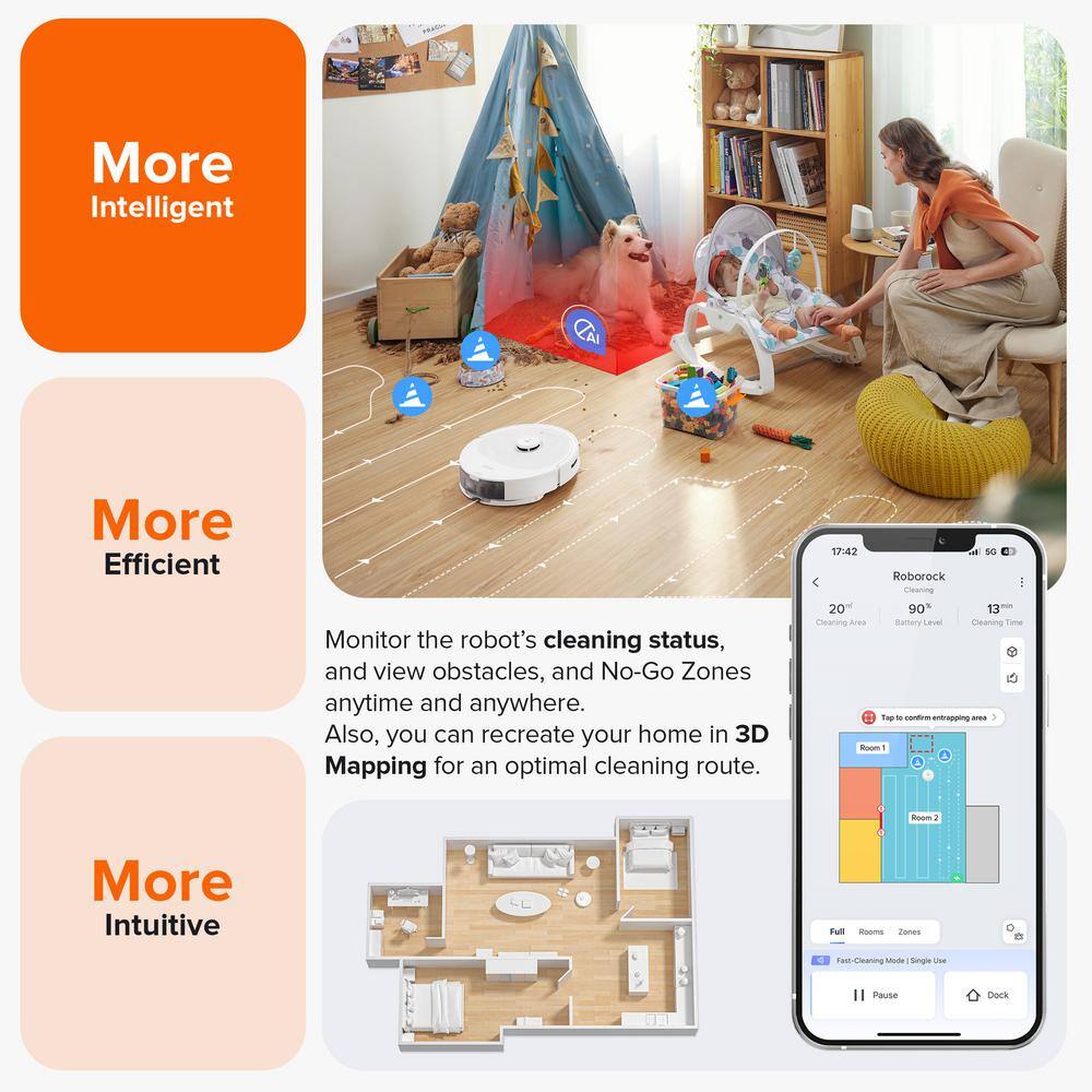 Roborock Q8 Max White Cordless Smart Robotic Vacuum