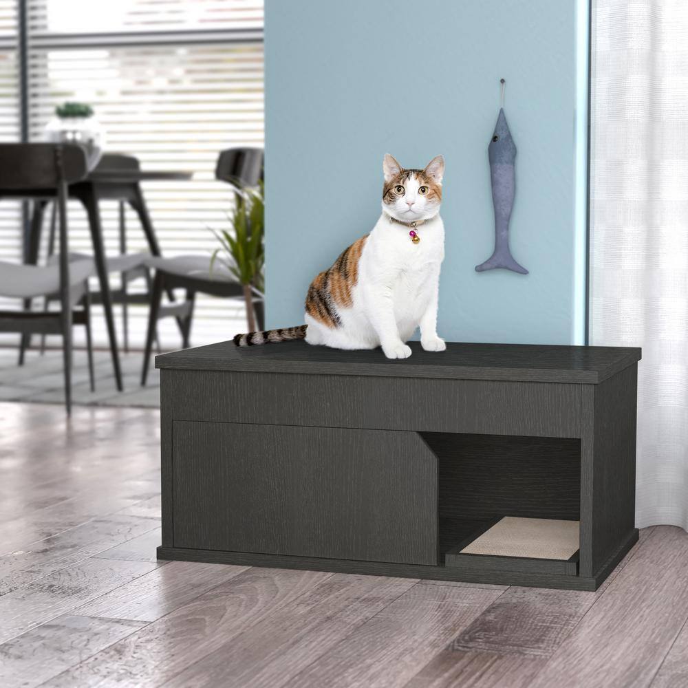 Charcoal Black Eco-Friendly Modern Cat Litter Box Enclosure