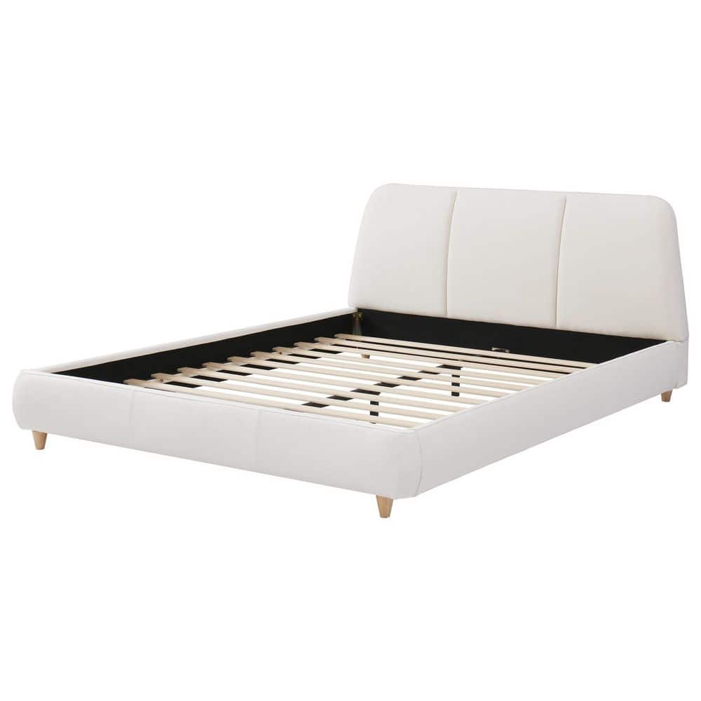 Luxe Modern White Linen Blend Upholstered Wood Frame King Size Platform Bed with Tufted Headboard - thumbnail 5