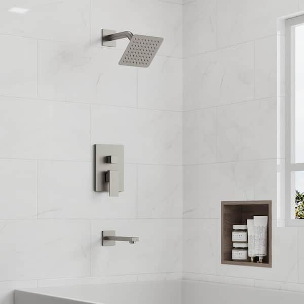 Rainspire Double Handle 2-Spray 6 in. Wall Mount Tub and Shower Faucet 1.8 GPM in Brushed Nickel (Valve Included)