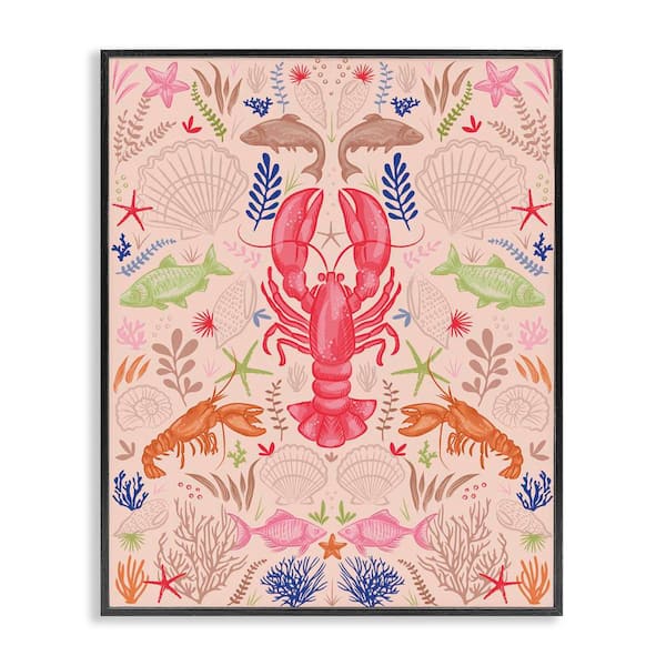 Stupell Industries Symmetrical Sea Life by Lisa Perry Whitebutton Black Framed Coastal Giclee Art Print 20 in. x 16 in.