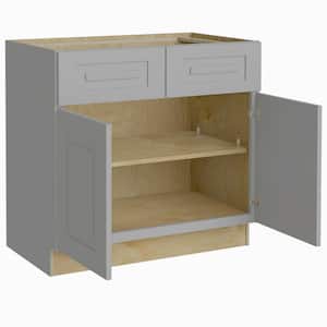Grayson Pearl Gray Painted Plywood Shaker Assembled Base Kitchen Cabinet Soft Close 36 in W x 24 in D x 34.5 in H