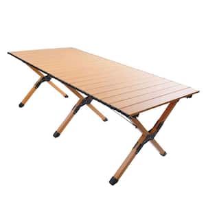 Brown Rectangle Aluminum Alloy Outdoor Picnic Table with Folding X-Shape Leg and Storage Bag
