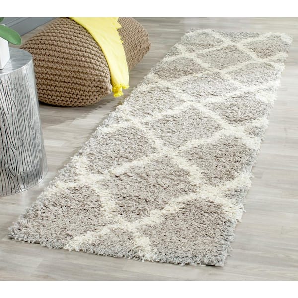 Dallas Shag Gray/Ivory 2 ft. x 10 ft. Geometric Runner Rug