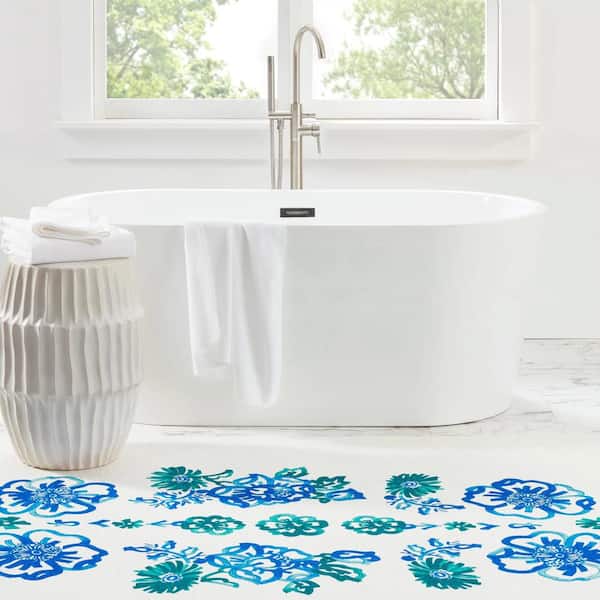Graphic Gerbera Machine Washable Teal 6 ft. x 9 ft. Indoor Area Rug