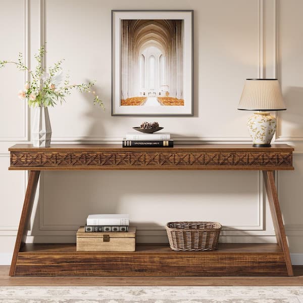 Benjamin 70.87 in. Brown Rectangle Wood Entryway Console Table with Storage Behind the Couch for Living Room