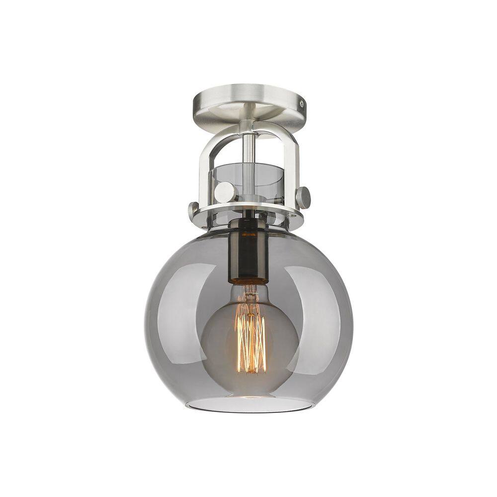 Newton Sphere 8 in. 1-Light Satin Nickel Industrial Flush Mount with Smoked Glass Shade price history on PriceWatchPro