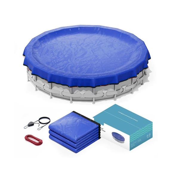 24 in. Round Winter Pool Cover in Extra Thick 420D Material with 4 ft. Overlap Pulley Cable Windproof Design