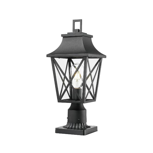 OSCAR 20 in. 1-Light Black Outdoor Lantern Lighting with Glass Waterproof Pier Mount Light with LED (1-Pack)