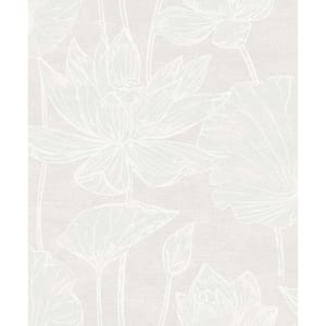 57.5 sq. ft. White Pearl Water Lilies Nonwoven Paper Unpasted Wallpaper Roll