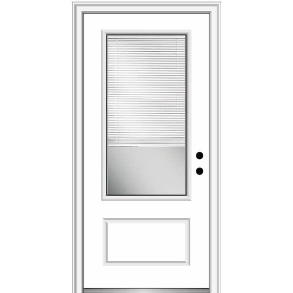 MMI Door 36 in. x 80 in. Internal Blinds Left-Hand Inswing 3/4 Lite 1-Panel Clear Primed Fiberglass Smooth Prehung Front Door