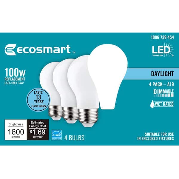 100-Watt Equivalent A19 Energy Star Dimmable LED Light Bulb Daylight (4-Pack)