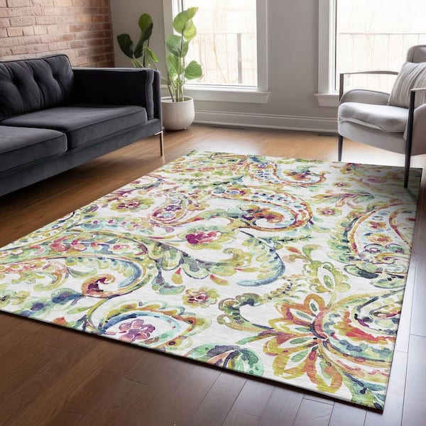 Chantille Machine Washable Indoor/Outdoor Abstract ACN834 Ivory 8 ft. x 10 ft. Area Rug
