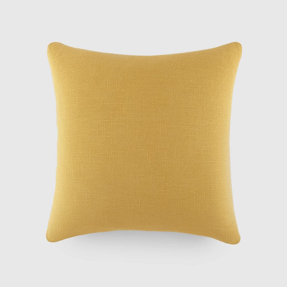 Mustard Yellow Cotton Distressed 20" Square Throw Pillow Set