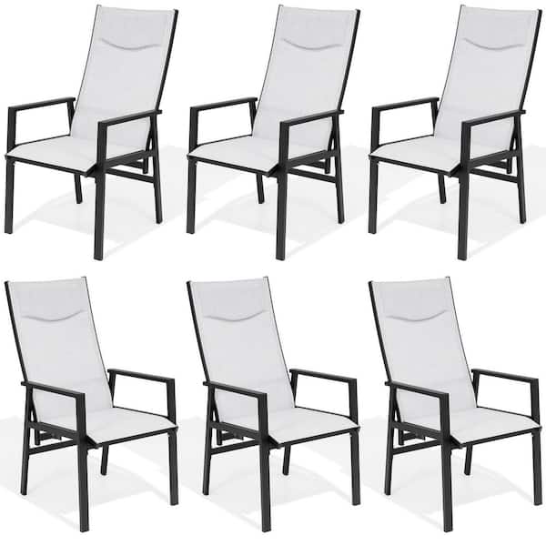 Aluminum Adjustable Back Outdoor Dining Chair in Light Gray with Headrest (6-Pack)