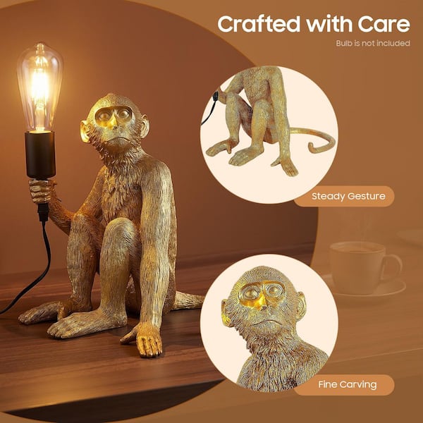 OUKANING 12.5 in. Gold Retro Decorative Desk Resin Sitting Monkey