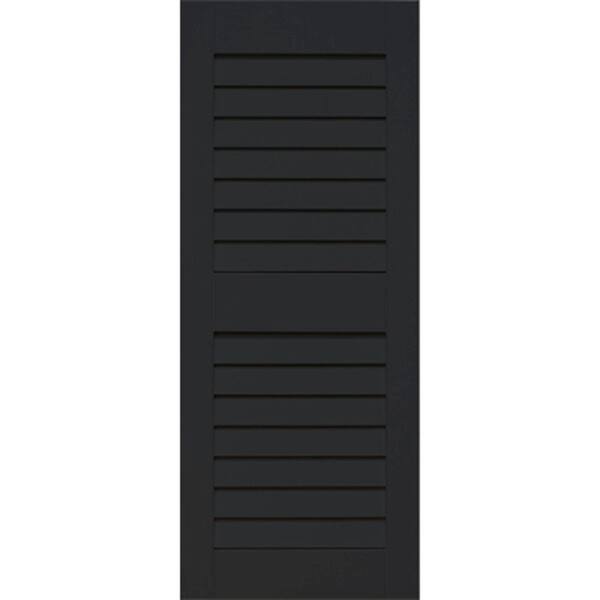 Home Fashion Technologies Plantation 14 in. x 24 in. Solid Wood Louvered Shutters Pair Behr Jet Black