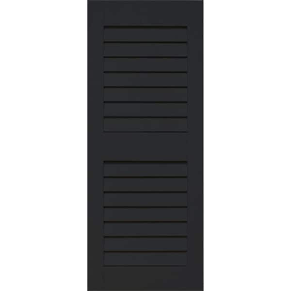 Unbranded Plantation 14 in. x 47 in. Solid Wood Louver Exterior Shutters 4 Pair Behr Jet Black-DISCONTINUED