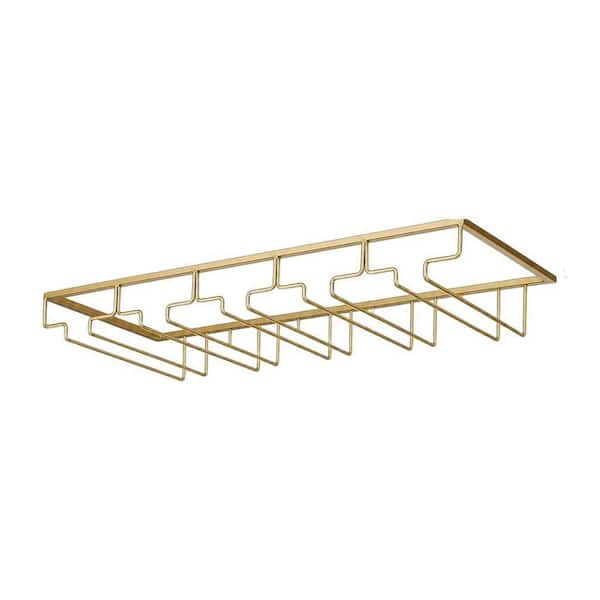 1-Pack 5-Rows Gold Metal Wine Glass Rack, Under Cabinet Stemware Wine Glass Holder Glasses Storage Hanger Organizer