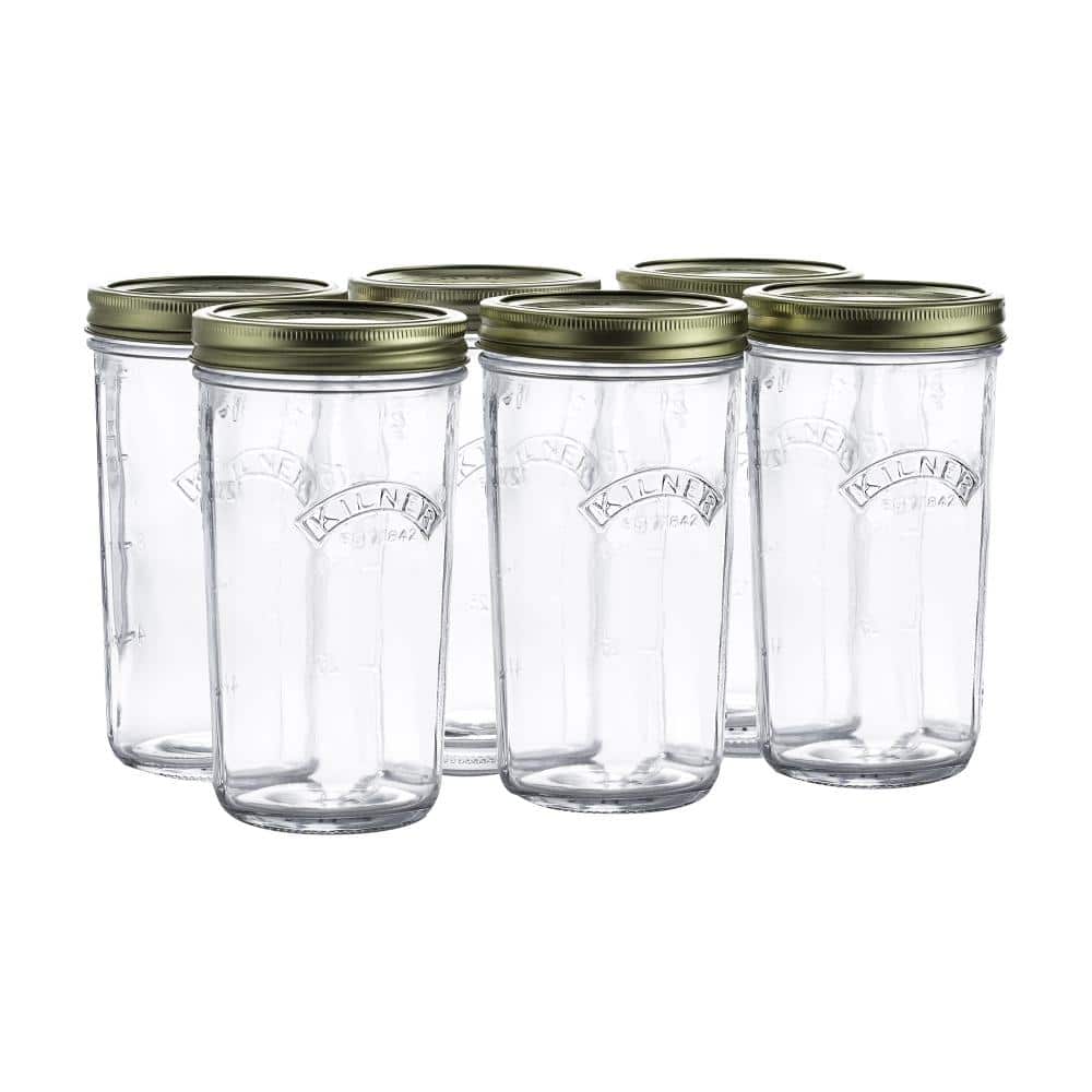 KILNER Canning Glass Wide Mouth Canning Jar 34 oz. (Set of 6) 1800