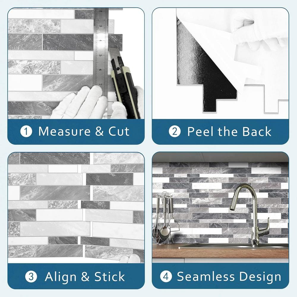 Gray Matte Peel and Stick Mosaic Wall Tile