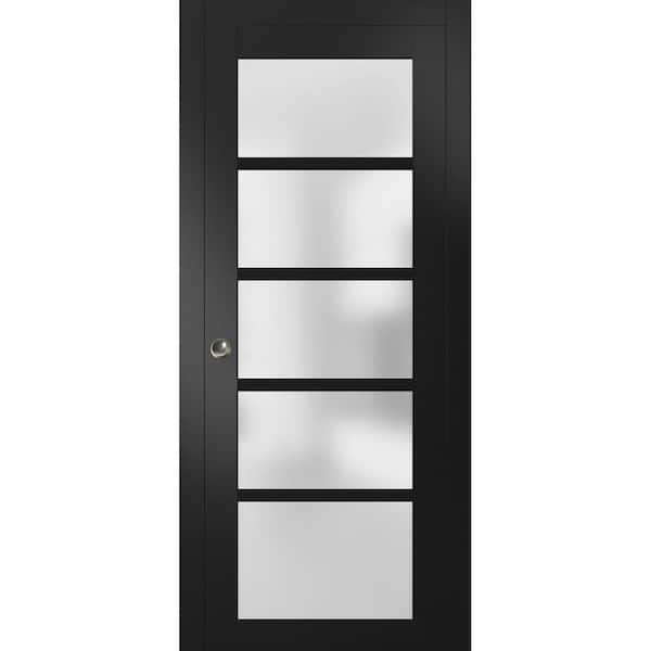 Sartodoors 18 in. x 96 in. 5-Panel Black Finished Solid MDF Sliding Door with Pocket Hardware