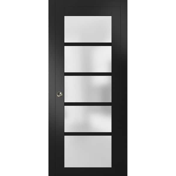 42 in. x 96 in. 5-Panel Black Finished Solid MDF Sliding Door with Pocket Hardware