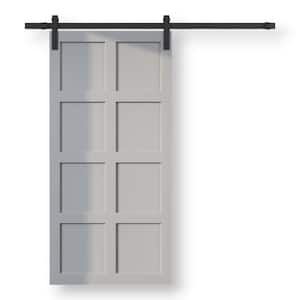 83 in. x 40 in. 8-Panel, Grey Wood Barn Door with Solid Core and Hardware Included