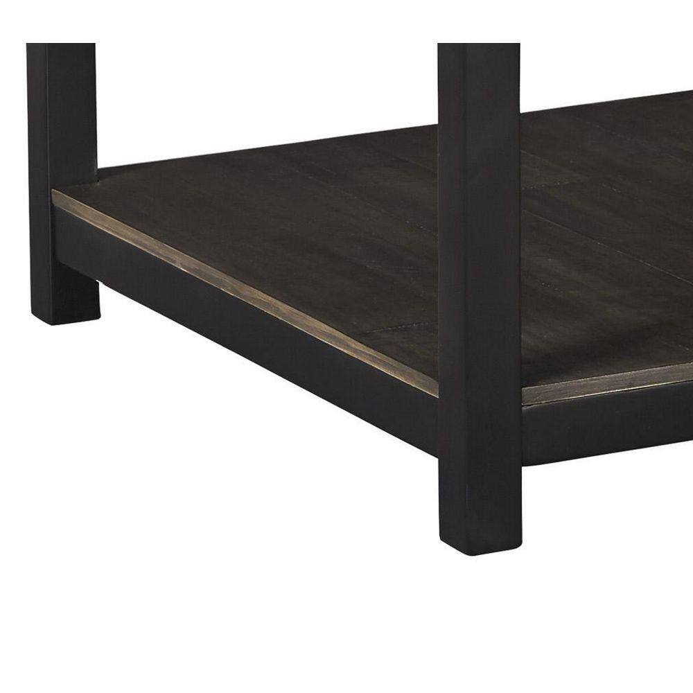 Rustic Brown and Black Rectangular Wood End Table with Storage