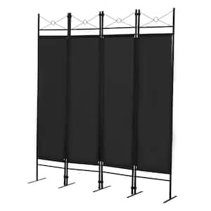 4-Panel Metal Folding Room Divider, 5.94Ft Freestanding Room Screen Partition Privacy Display for Bedroom, Office,Black