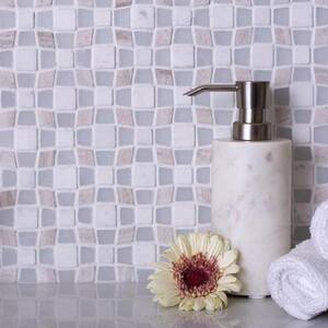 Gray and White 11.3 in. x 11.3 in. Wooden Polished Marble Mosaic Tile (4.43 sq. ft./Case)