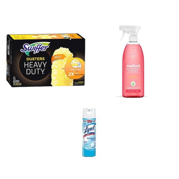 Disinfectant Spray Crisp Linen 19oz, 28 oz Pink Grapefruit Cleaner and Unscented Duster Refills (6-Count)