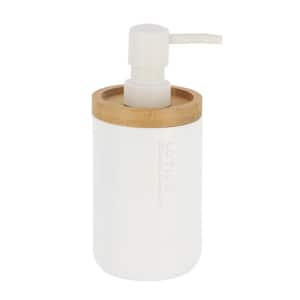 Willis Freestanding Elegant Soap Dispenser Polyresin and Bamboo Design Refillable Liquid Pump White