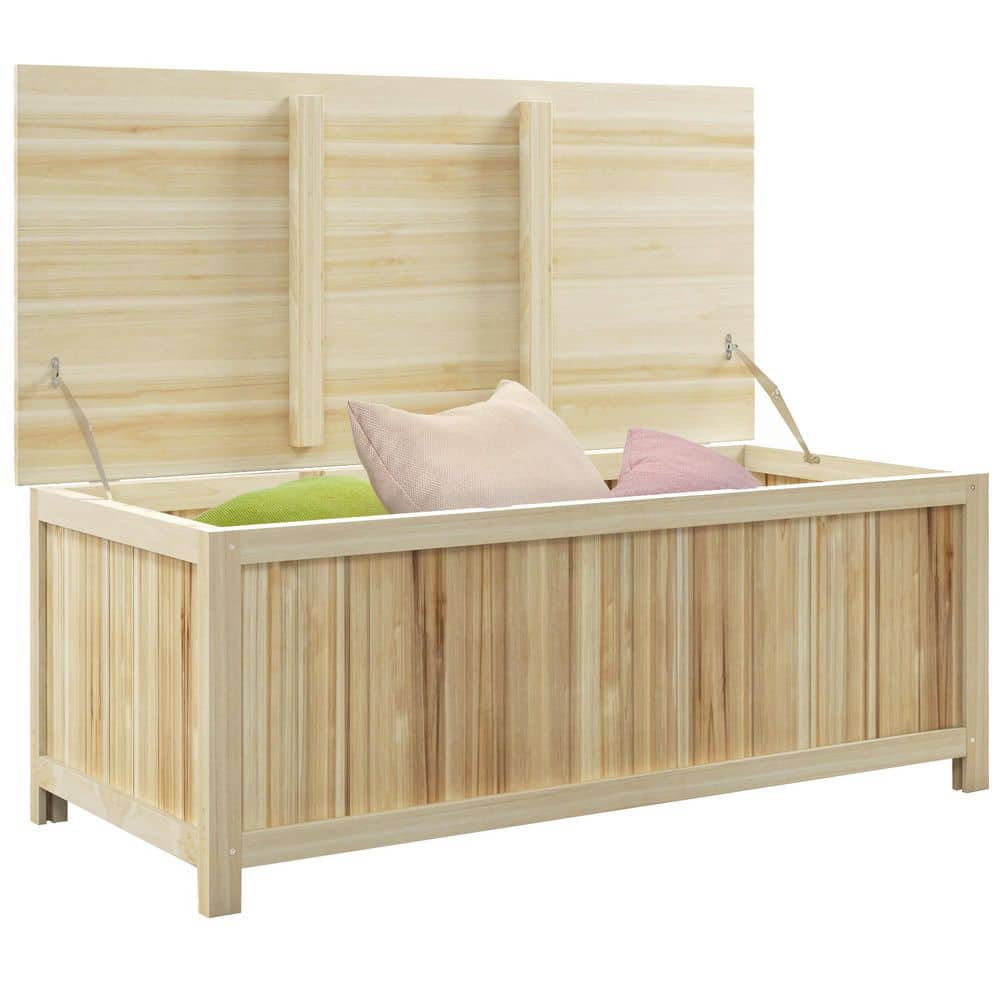 45.5 Gal. Wooden Deck Box, Outdoor Storage Box for Balcony, Porch, Poolside