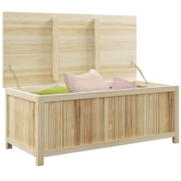 45.5 Gal. Wooden Deck Box, Outdoor Storage Box for Balcony, Porch, Poolside