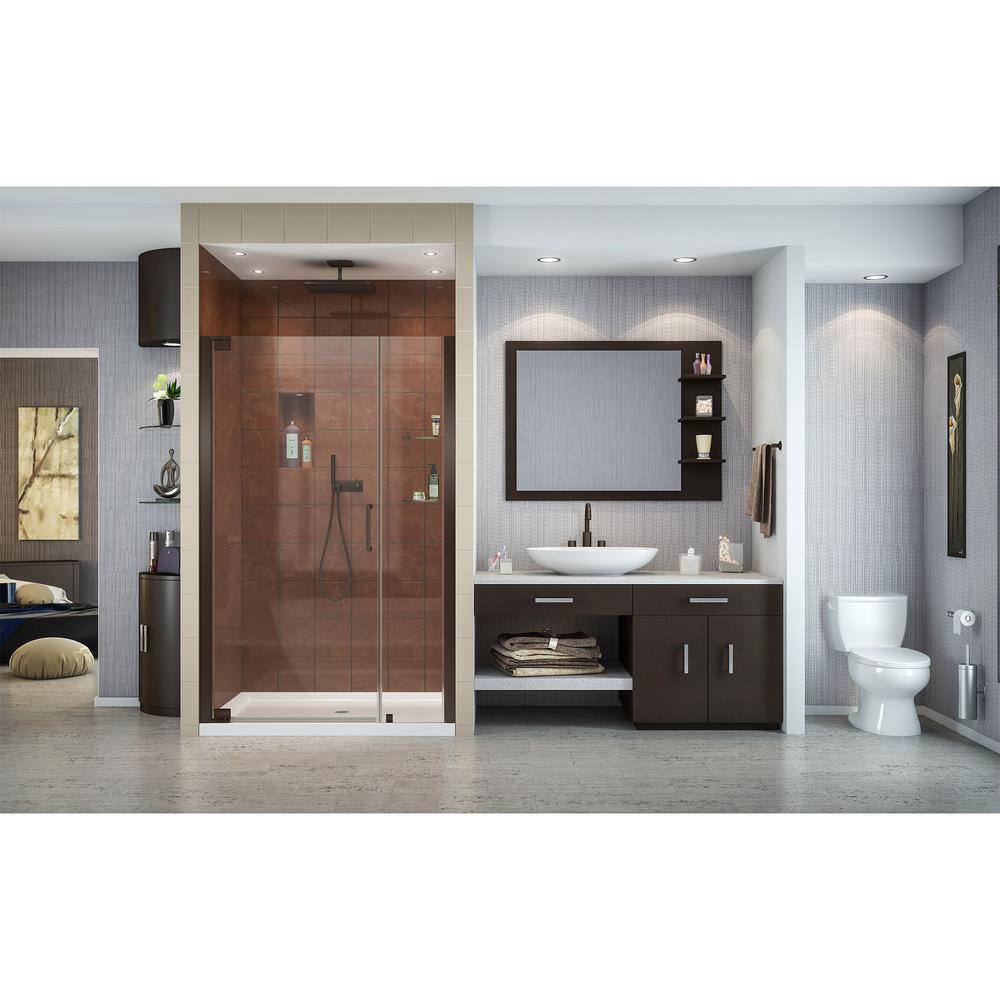 Elegance 51" Frameless Clear Glass Pivot Shower Door in Oil Rubbed Bronze