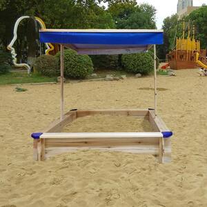 Outdoor Swing Set Wooden Upgrade Retractable Backyard Sandbox Kid's Playset with Adjustable Canopy(No Swing)