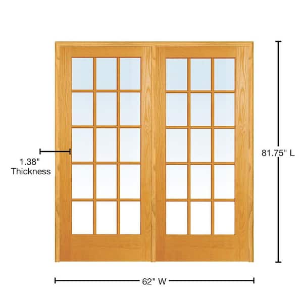 Primed Pine 15-Lite Glass Prehung Double Door 60 x 80 - Schillings